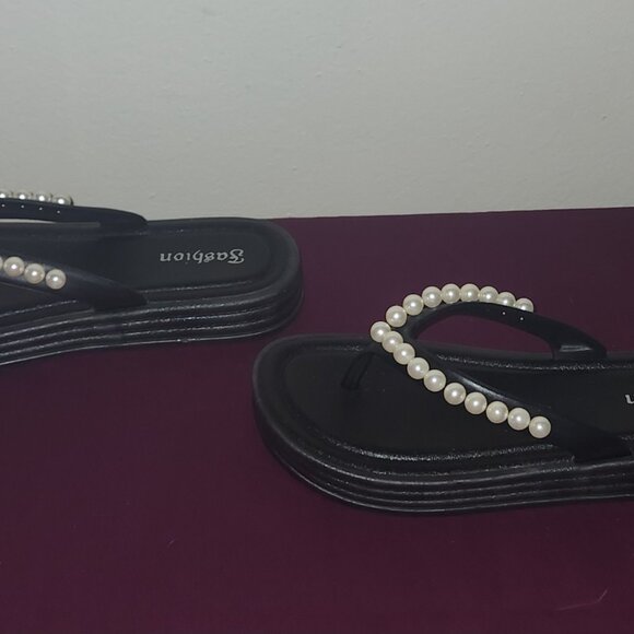 Fashion Faux Pearls Thong Slides Size 8 - Picture 5 of 6